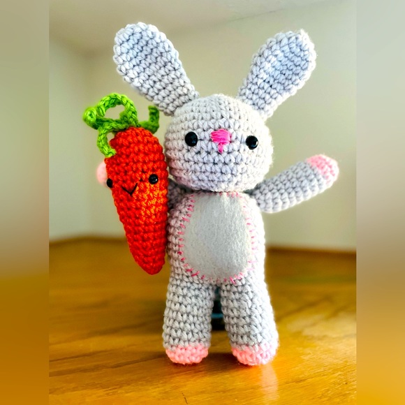 Handmade crocheted bunny and carrot. - Picture 3 of 3